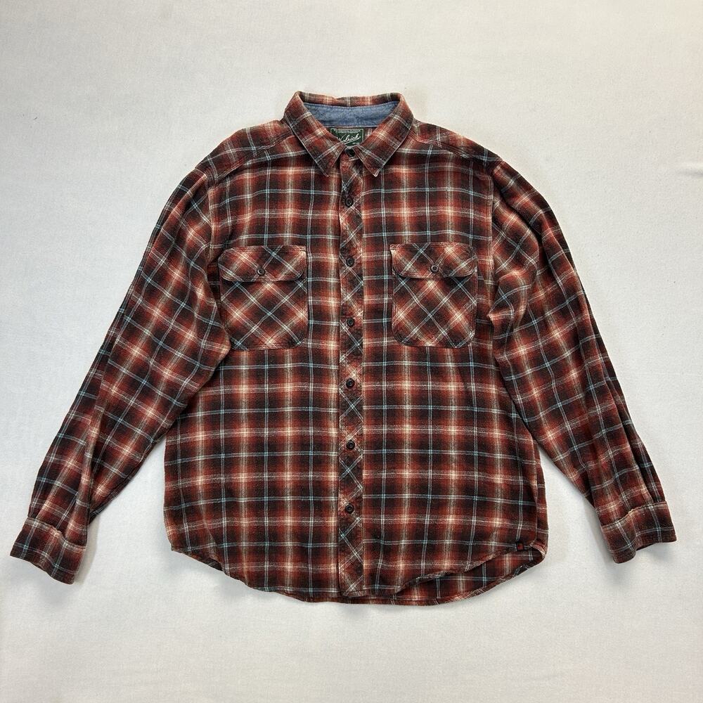 Woolrich Plaid Flannel Shirt Men's Size Large Lumberjack Red Blue Cotton Outdoor